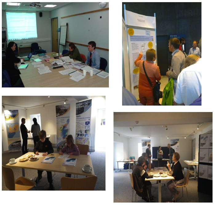 Photographs of PFOW Marine Spatial Planning in action: Clockwise from top left: Working group, Reaching out to international audiences in Reykjavik, Engaging audiences of all ages in Stromness. Photographs of PFOW Marine Spatial Planning in action: Clockwise from top left: Working group, Reaching out to international audiences in Reykjavik, Engaging audiences of all ages in Stromness.