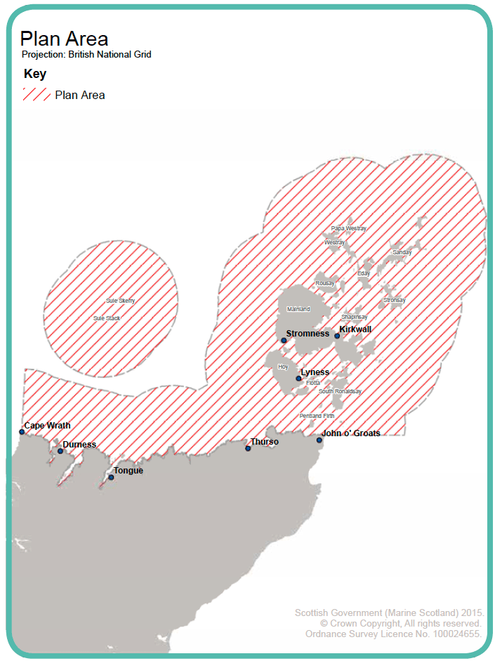 Map 1: Geographic coverage of the pilot Pentland Firth and Orkney Waters Marine Spatial Plan. The area combines the Scottish Marine Regions of Orkney and the North Coast. Map 1: Geographic coverage of the pilot Pentland Firth and Orkney Waters Marine Spatial Plan. The area combines the Scottish Marine Regions of Orkney and the North Coast.