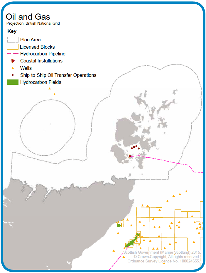 Map 16: Oil and gas infrastructure and activity in the Pentland Firth and Orkney Waters area. Map 16: Oil and gas infrastructure and activity in the Pentland Firth and Orkney Waters area.