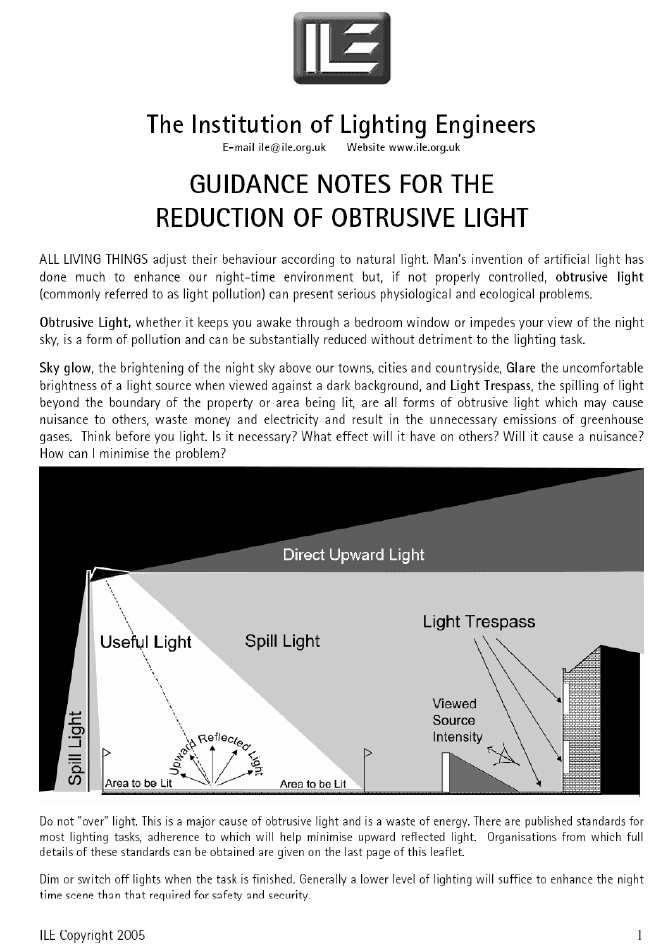ILE GUIDANCE ON THE REDUCTION OF OBTRUSIVE LIGHT