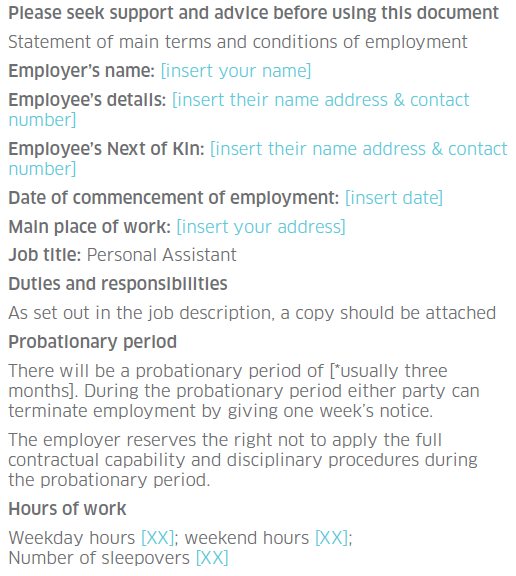 Example contract of employment