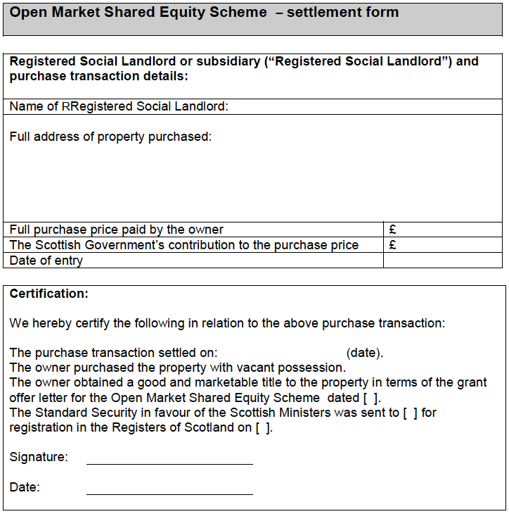 Settlement form