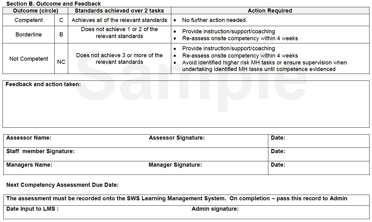 Moving and Handling Competency Assessment Record (Inanimate Load Handling)