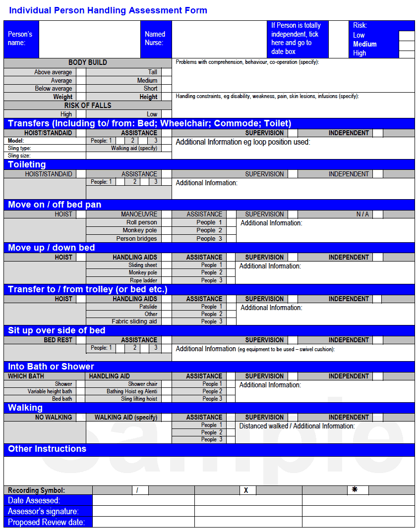 Individual Person Handling Assessment Form
