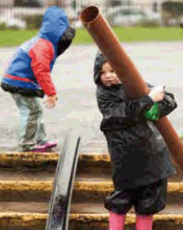 children playing in the rain