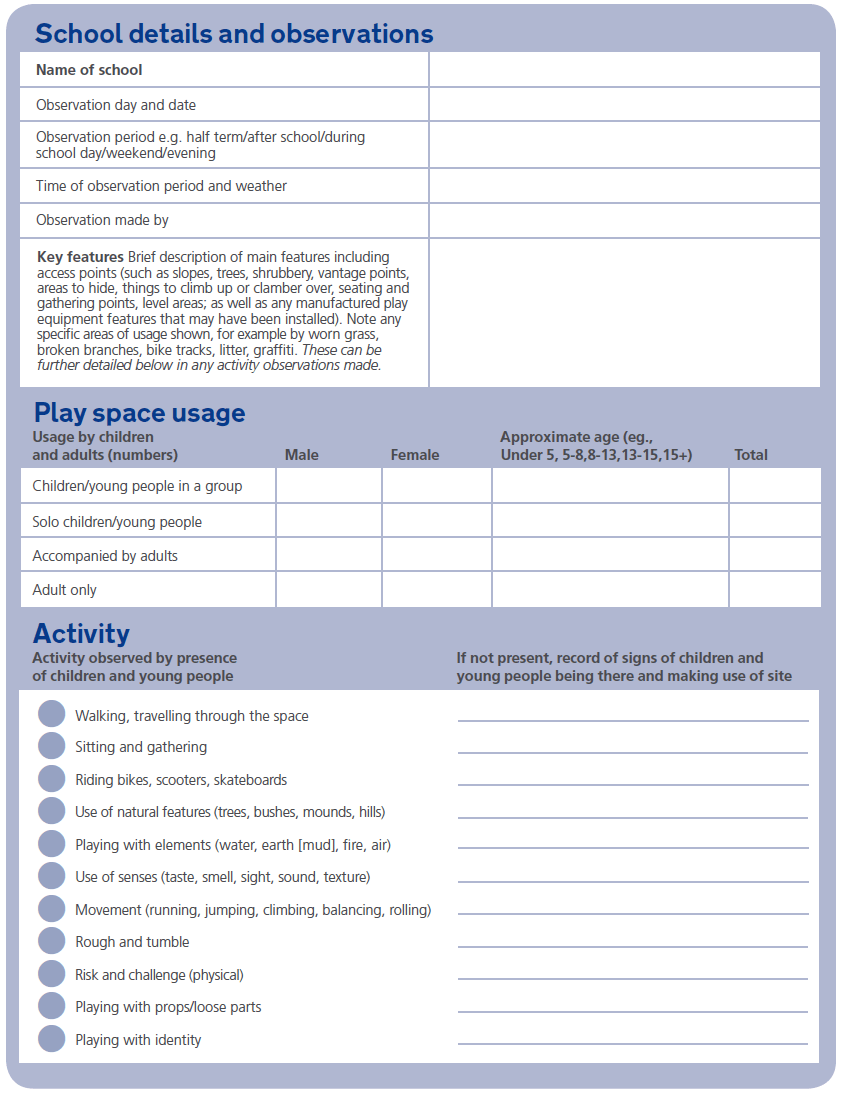 Play space audit template