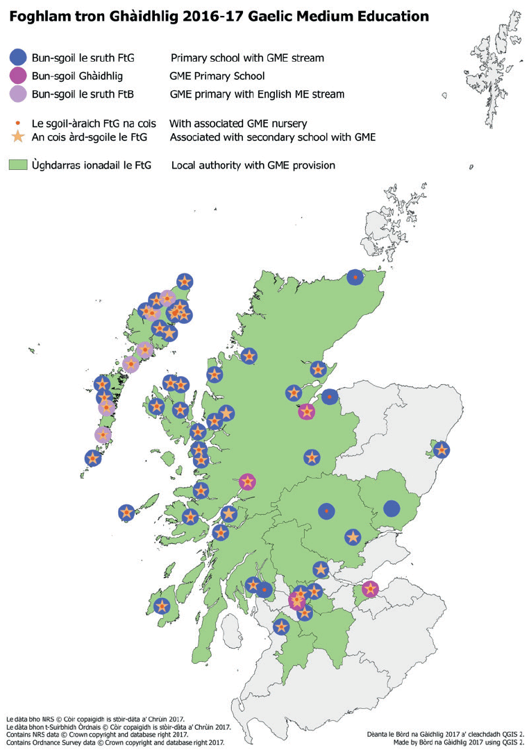 Map of Gaelic Medium Education 2016-17