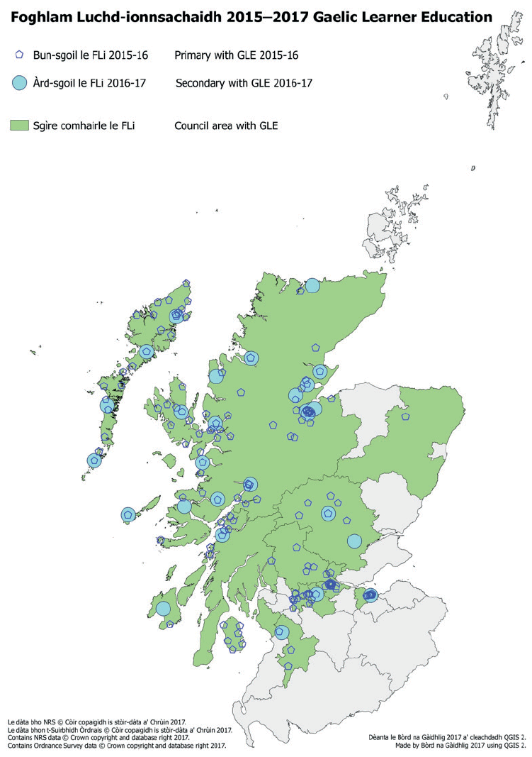 Map of Gaelic Learner Education 2015-17