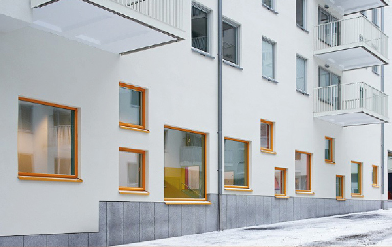 Setting provided from ground floor of residential building, Rotstein Arkitekter