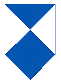 cultural emblem takes the form of a royal blue triangle above a royal blue square on a white shield
