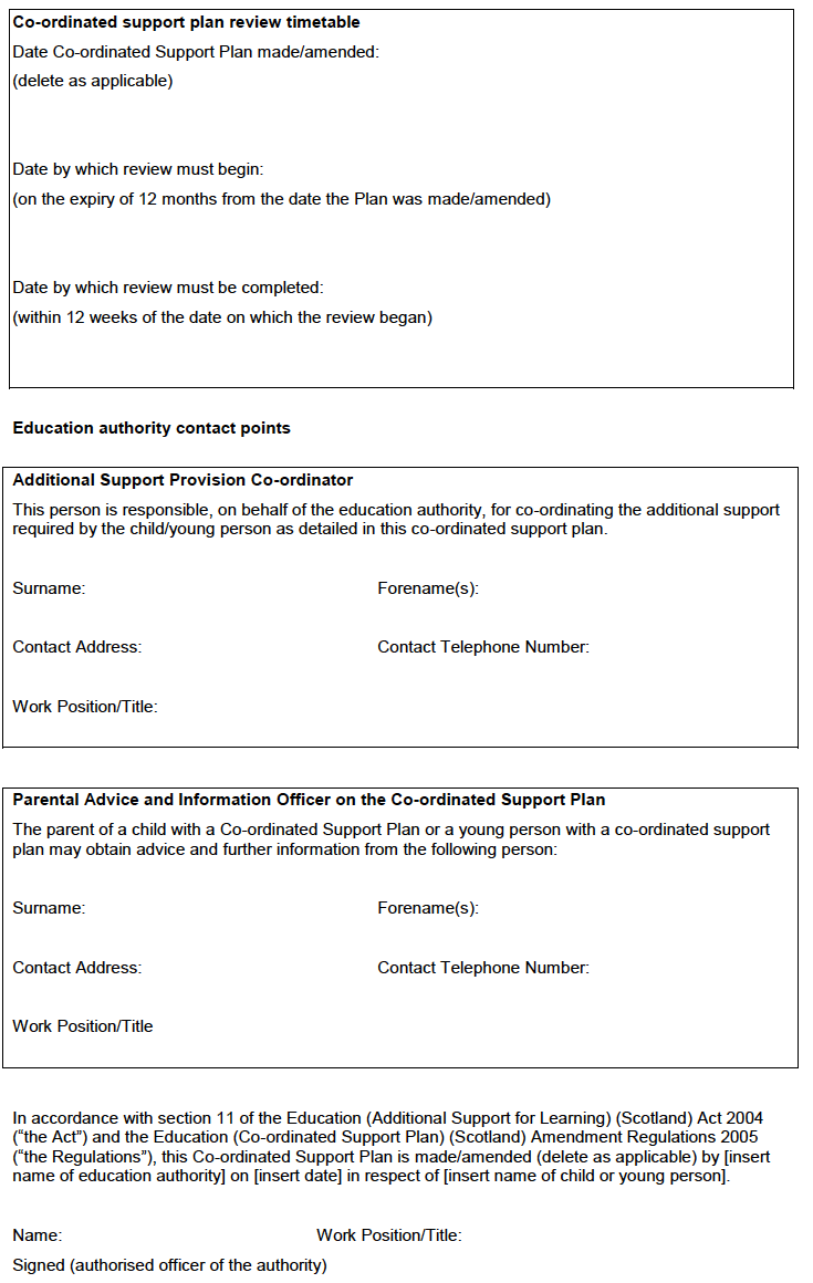 Co-ordinated Support Plan Template