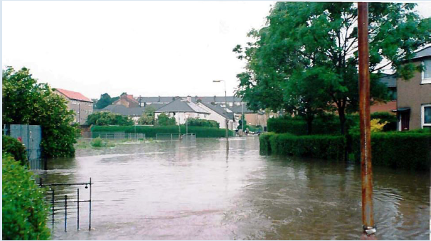 Flooding in Ardgay Street, Glasgow 2002. Photograph courtesy of Glasgow City Council.