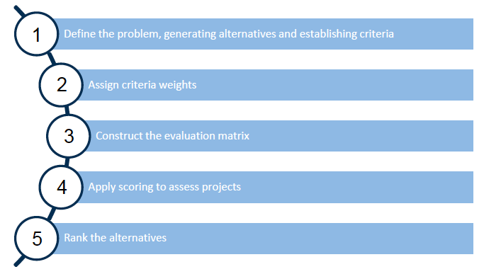 Figure 2: Five key steps towards conducting Multi-Criteria Analysis, adapted from Mateo (2012)