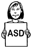 A woman holding a sign in front of her with ‘ASD’ written on it