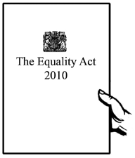 A hand holding a document with ‘Equality Act 2010’ written on the cover