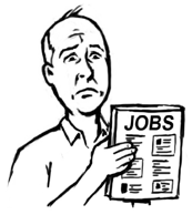 A man looking at job adverts in a paper and looking worried and unsure