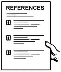 A hand holding a sheet of paper with ‘References’ written at the top of it