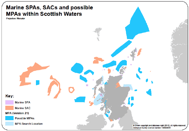 Figure 11. Marine SPAs, SACs and possible MPAs within Scottish Waters Figure 11. Marine SPAs, SACs and possible MPAs within Scottish Waters