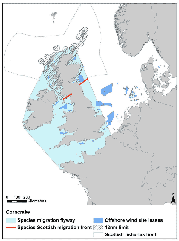 Figure 26: Migration flyway of corncrake passing Scottish waters Figure 26: Migration flyway of corncrake passing Scottish waters