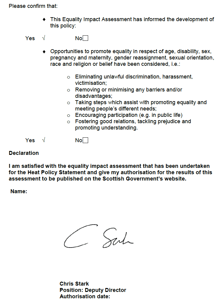 Authorisation of Equality Impact Assessment Authorisation of Equality Impact Assessment