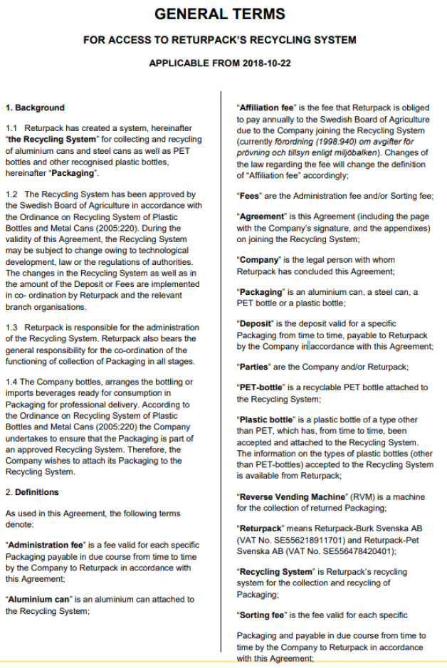 Example 2: General Terms Document - part 1 Example 2: General Terms Document - part 1