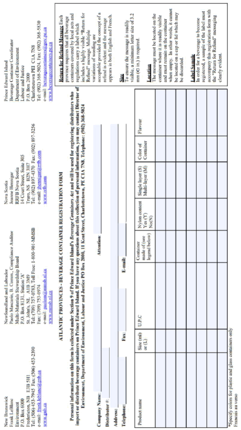 Example 2: Beverage Container Registration Application Form Example 2: Beverage Container Registration Application Form