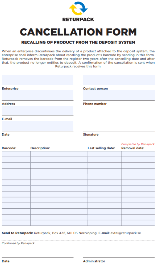 Product Cancellation Form Example Product Cancellation Form Example