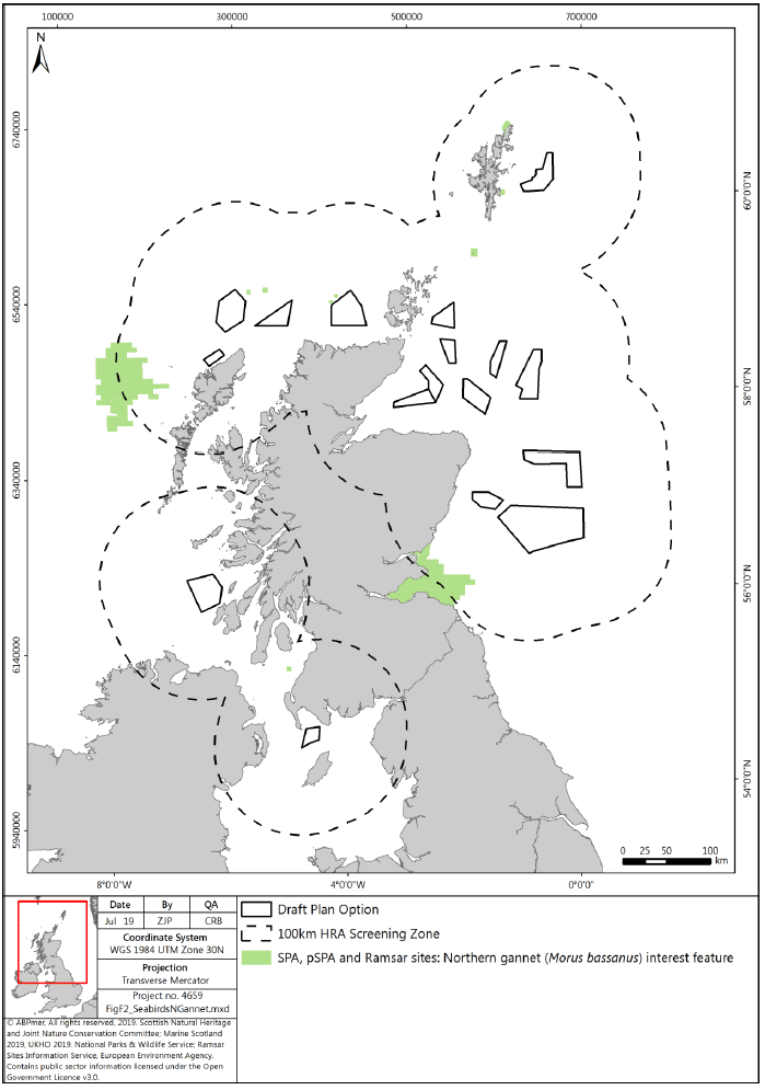 Figure F2: Northern Gannet European/Ramsar sites screened in for potential LSE