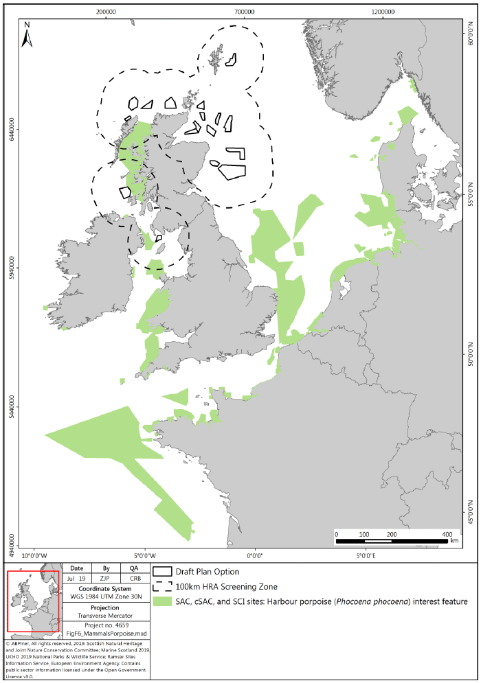 Figure F6: Harbour porpoise European/Ramsar sites screened in for potential LSE
