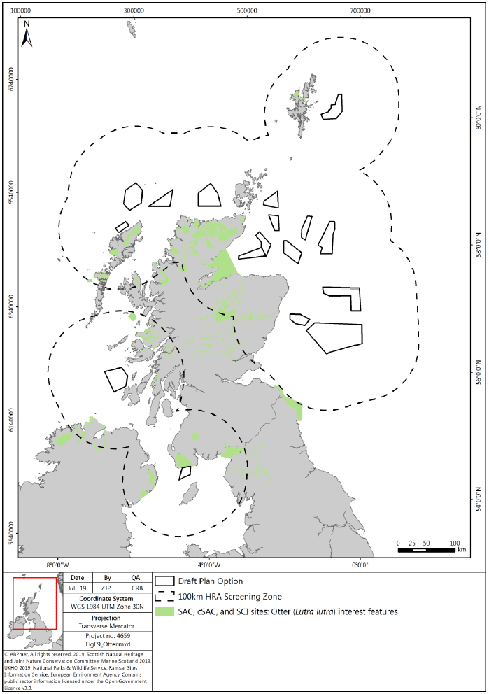 Figure F9: Otter European/Ramsar sites screened in for potential LSE