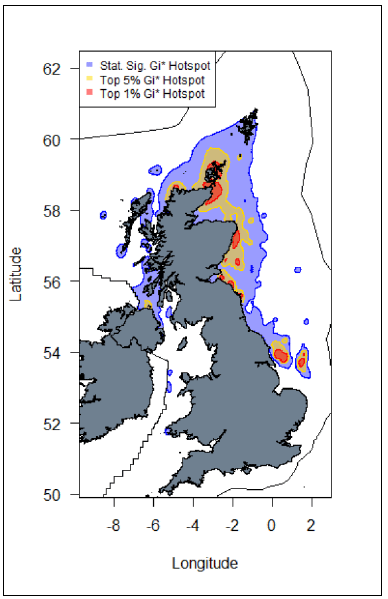 Images G6: Map displaying hotspots identified at the UK-level for Kittiwake.