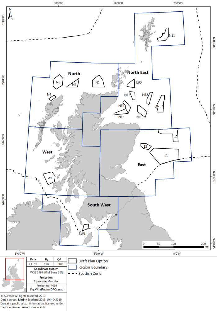 Figure 4 RLG offshore wind regions and draft plan option areas