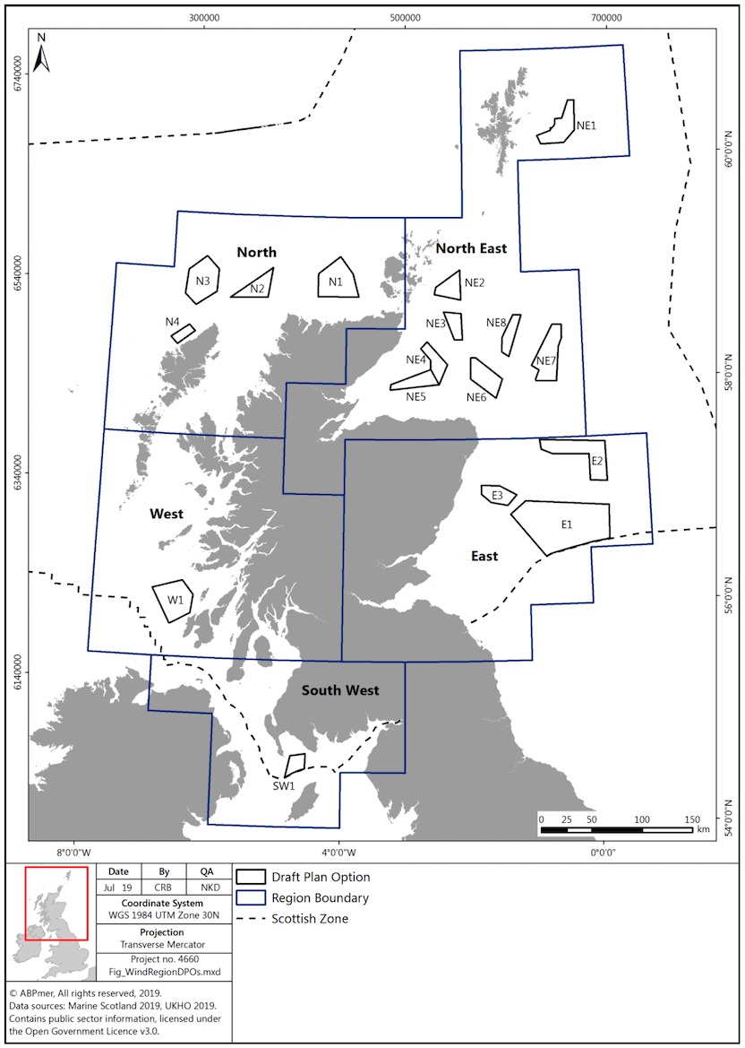 Figure NTS1 Map of Offshore Wind Draft Plan Options and Regions Figure NTS1 Map of Offshore Wind Draft Plan Options and Regions