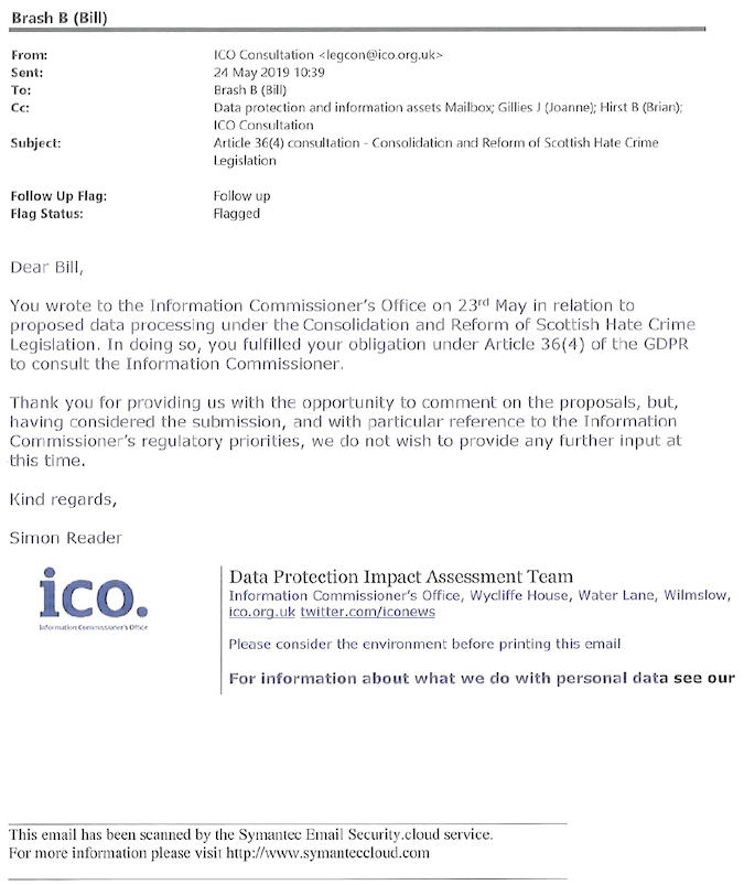 email response from the ICO