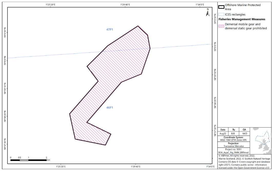 Map of Braemar Pockmarks SAC showing demersal mobile gear and demersal static gear to be prohibited across the entire site