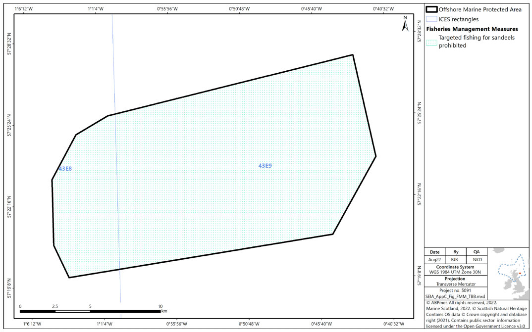 Map of Turbot Bank MPA showing targeting fishing for sandeels as prohibited from the entire MPA