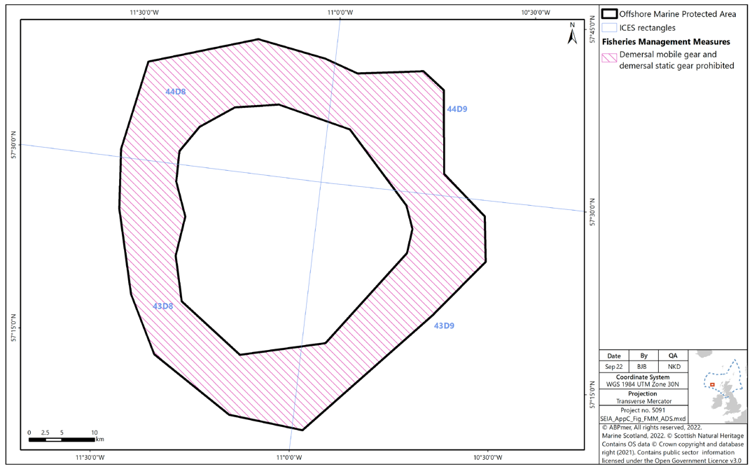 Map of Anton Dohrn Seamount SAC showing demersal mobile and demersal statice gear being prohibited from the entire site
