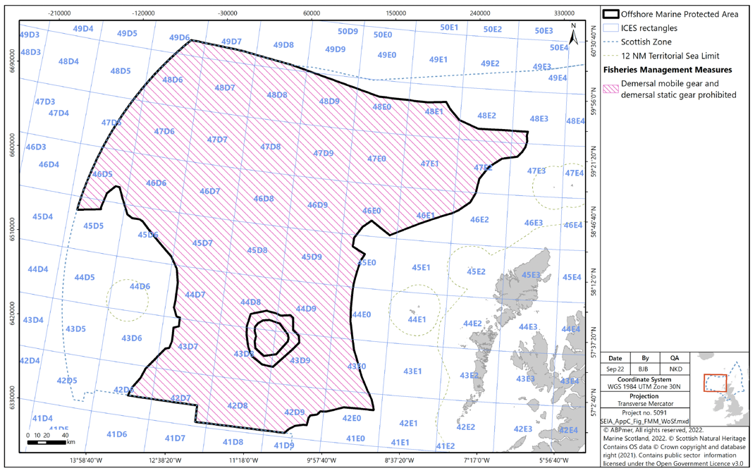 Map of West of Scotland MPA showing demersal mobile and demersal static gear being prohibited across the MPA