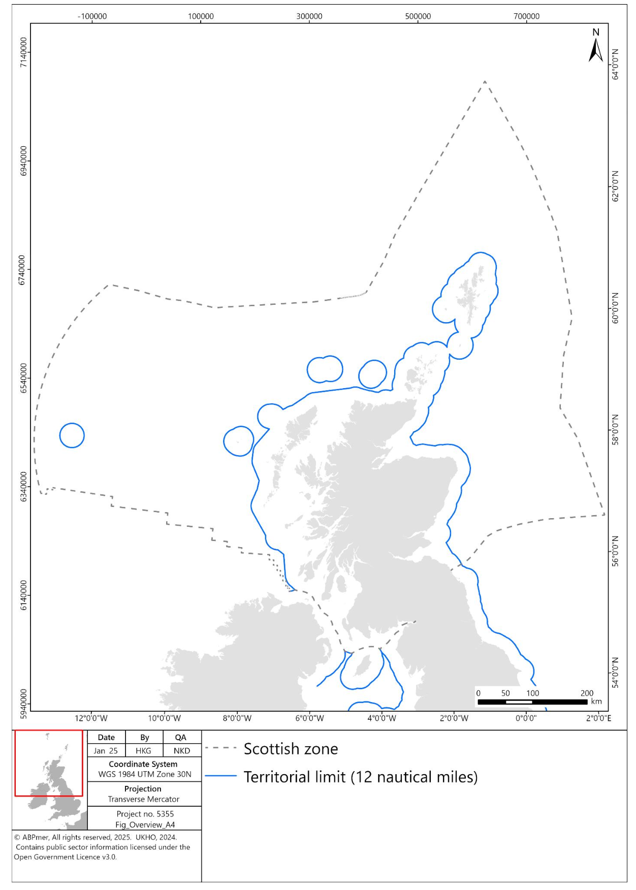 Map of Scottish waters showing the spatial extent of the Strategic Compensation Policy to be the Scottish inshore region (0 - 12 NM) and the Scottish offshore region (12 – 200 NM)