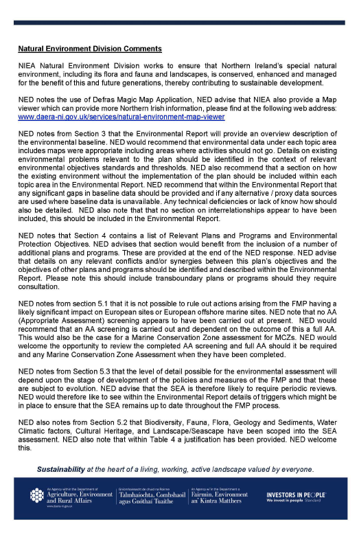 Statutory consultees formal response on the Scoping Reports for the Strategic Environmental Assessment (SEA) relating to the draft Fisheries Management Plans (FMPs) for demersal fish stocks coordinated by the Scottish Government.