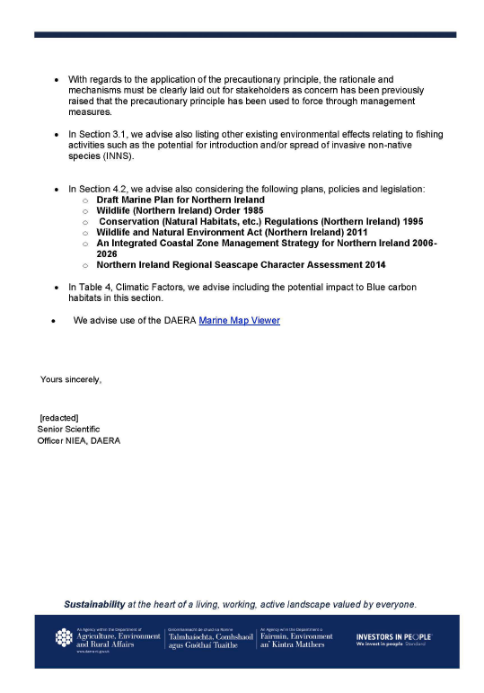 Statutory consultees formal response on the Scoping Reports for the Strategic Environmental Assessment (SEA) relating to the draft Fisheries Management Plans (FMPs) for demersal fish stocks coordinated by the Scottish Government.