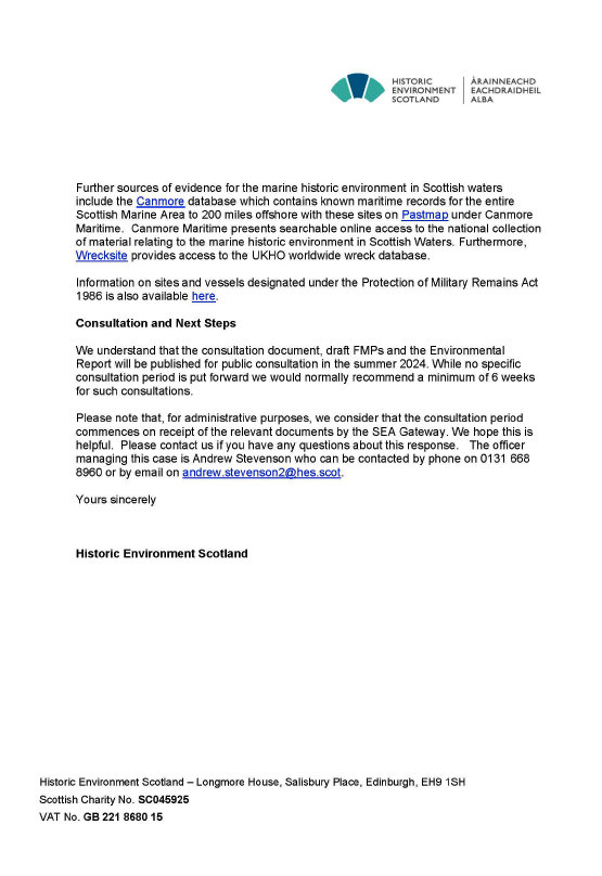 Statutory consultees formal response on the Scoping Reports for the Strategic Environmental Assessment (SEA) relating to the draft Fisheries Management Plans (FMPs) for demersal fish stocks coordinated by the Scottish Government.