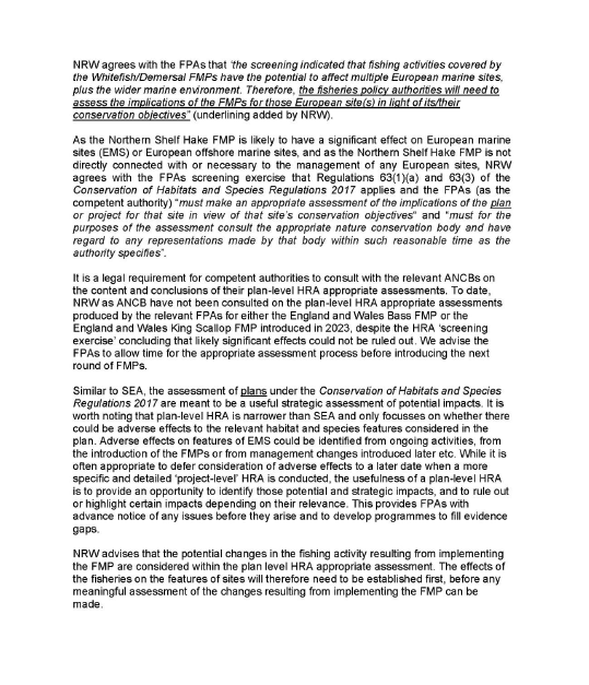 Statutory consultees formal response on the Scoping Reports for the Strategic Environmental Assessment (SEA) relating to the draft Fisheries Management Plans (FMPs) for demersal fish stocks coordinated by the Scottish Government.