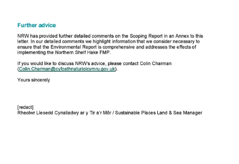 Statutory consultees formal response on the Scoping Reports for the Strategic Environmental Assessment (SEA) relating to the draft Fisheries Management Plans (FMPs) for demersal fish stocks coordinated by the Scottish Government.