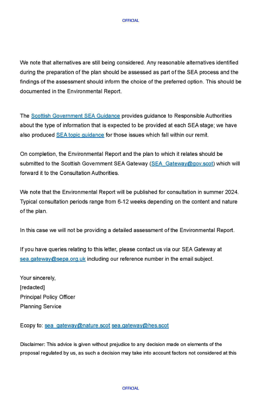 Statutory consultees formal response on the Scoping Reports for the Strategic Environmental Assessment (SEA) relating to the draft Fisheries Management Plans (FMPs) for demersal fish stocks coordinated by the Scottish Government.