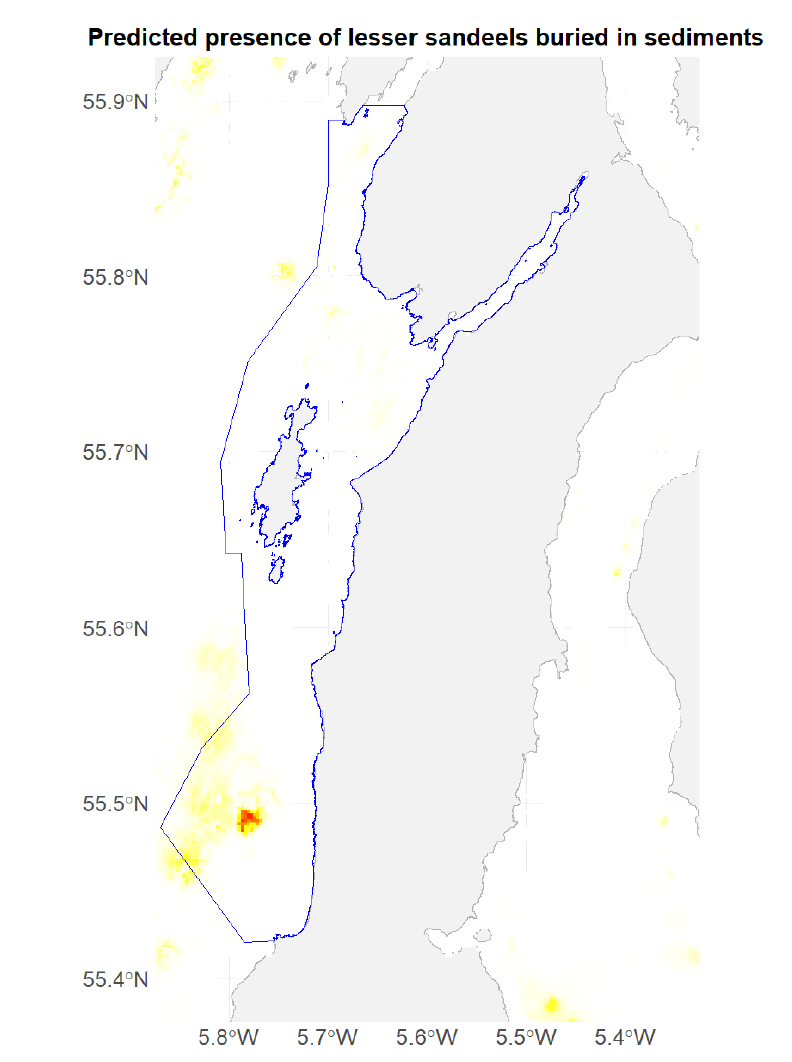 Sandeel presence is highest in the southern portion of the Sound of Gigha SPA.