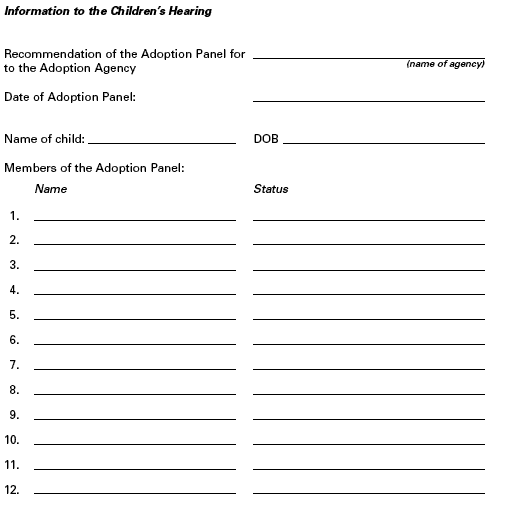 Form of Reference by Adoption Agency to Principle Reporter