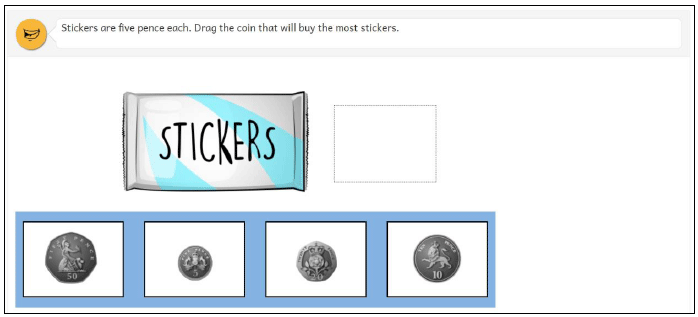 Figure 8: Example of a P1 Measurement, time and money question: assessing understanding of coin values