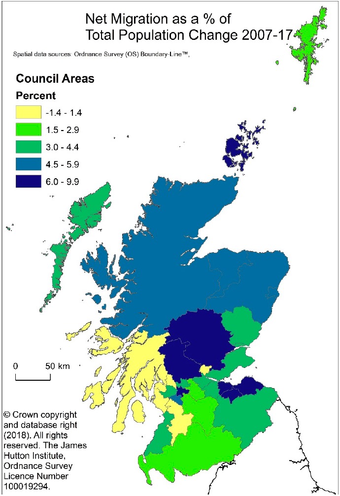Figure 5.21: Migration as a percentage of Estimated Total Population Change by Council Area, 2007-17 Figure 5.21: Migration as a percentage of Estimated Total Population Change by Council Area, 2007-17