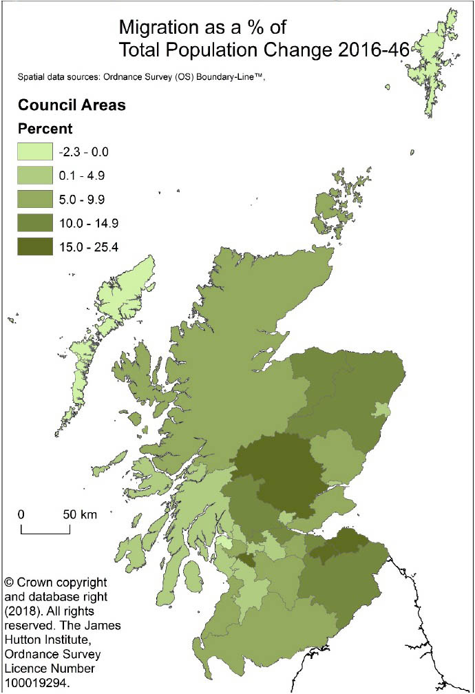 Figure 5.26: Net Migration as a % of Total Population Change 2016-41 Figure 5.26: Net Migration as a % of Total Population Change 2016-41